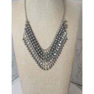 LANE Drape Style Bib Necklace Silver-tone Beads & Crystals